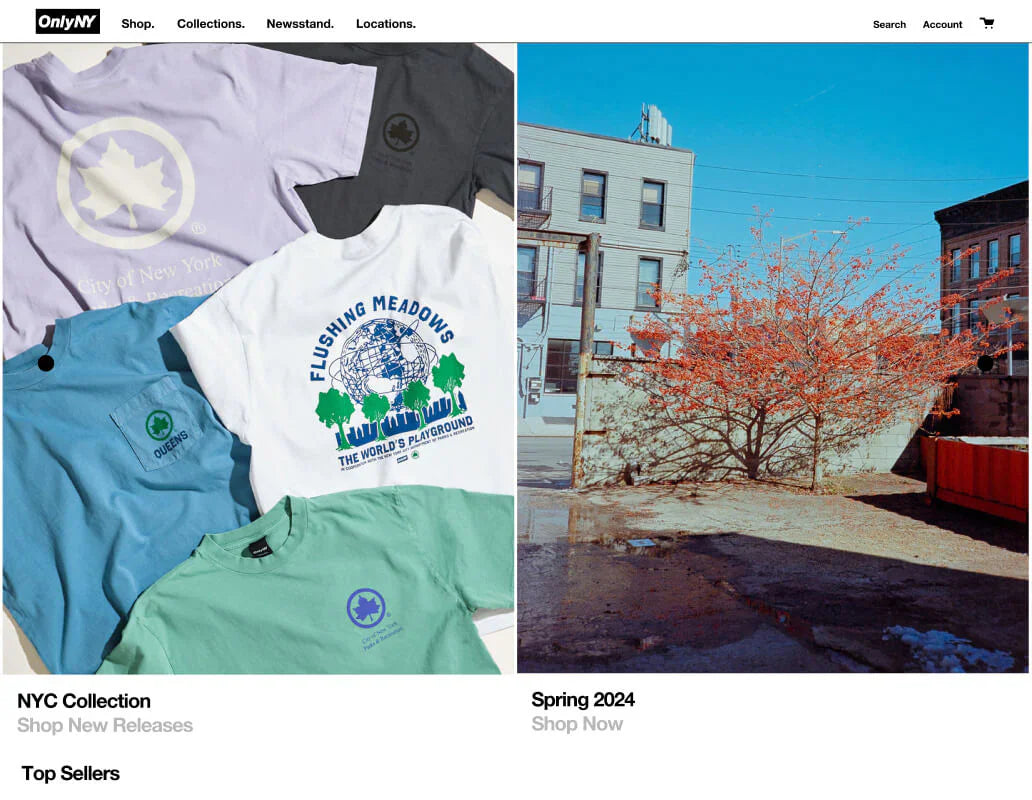 Image of website for clothing brand OnlyNY